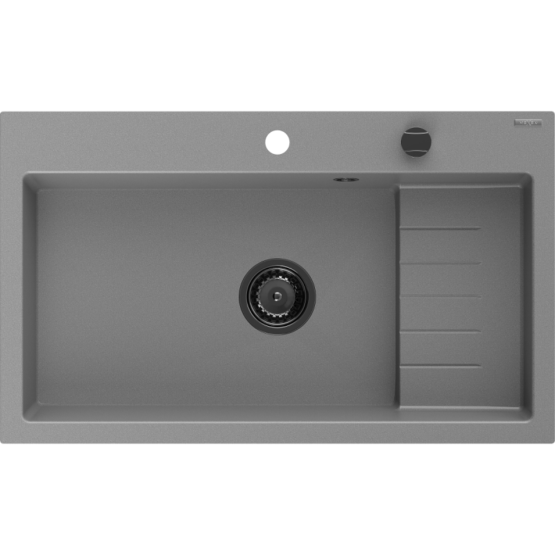 Mexen Omar žulový dřez 1-komorový 800 x 480 mm, šedý, černý sifon - 6520801005-71-B