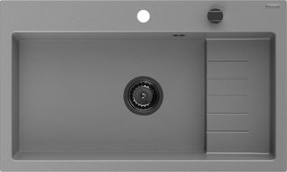 Mexen Omar žulový dřez 1-komorový 800 x 480 mm, šedý, černý sifon - 6520801005-71-B