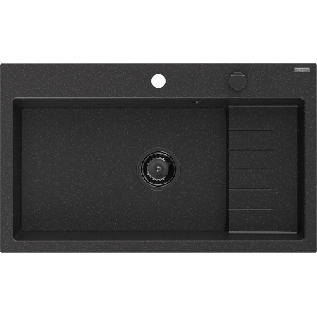 Mexen Omar žulový dřez 1-komorový 800 x 480 mm, černý/stříbrný metalický, černý sifon - 6520801005-73-B