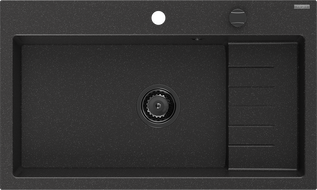 Mexen Omar žulový dřez 1-komorový 800 x 480 mm, černý/stříbrný metalický, černý sifon - 6520801005-73-B