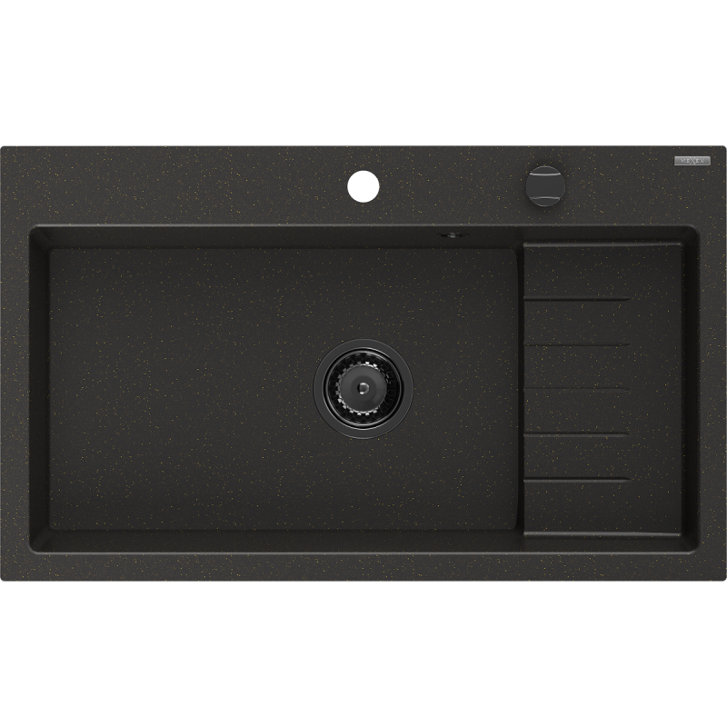 Mexen Omar granitový dřez 1-komorový 800 x 480 mm, černý/zlatý metalický, černý sifon - 6520801005-75-B