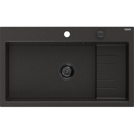 Mexen Omar granitový dřez 1-komorový 800 x 480 mm, černý/zlatý metalický, černý sifon - 6520801005-75-B