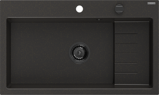 Mexen Omar granitový dřez 1-komorový 800 x 480 mm, černý/zlatý metalický, černý sifon - 6520801005-75-B