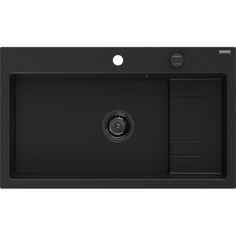 Mexen Omar žulový dřez 1-komorový 800 x 480 mm, černý, černý sifon - 6520801005-77-B