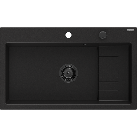 Mexen Omar žulový dřez 1-komorový 800 x 480 mm, černý, černý sifon - 6520801005-77-B