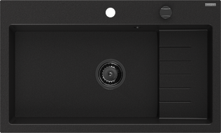 Mexen Omar žulový dřez 1-komorový 800 x 480 mm, černý, černý sifon - 6520801005-77-B