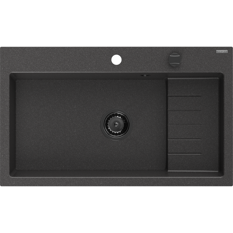 Mexen Omar žulový dřez s jednou komorou 800 x 480 mm, černý skvrnitý, sifon černý - 6520801005-76-B