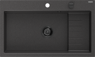 Mexen Omar žulový dřez s jednou komorou 800 x 480 mm, černý skvrnitý, sifon černý - 6520801005-76-B