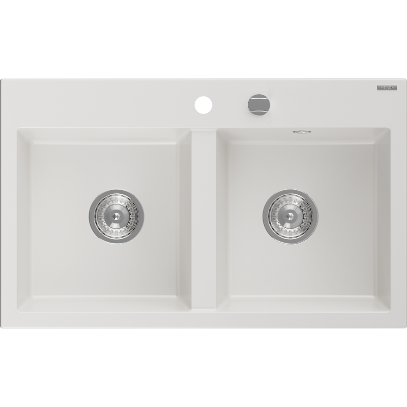 Mexen Hektor dřez žulový 2-komorový 800 x 480 mm, bílý, sifon chrom - 6521802000-20