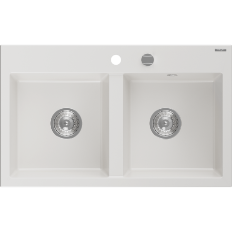 Mexen Hektor dřez žulový 2-komorový 800 x 480 mm, bílý, sifon chrom - 6521802000-20
