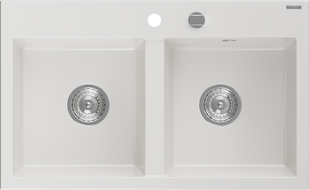 Mexen Hektor dřez žulový 2-komorový 800 x 480 mm, bílý, sifon chrom - 6521802000-20