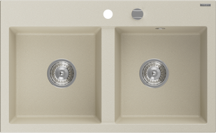 Mexen Hektor dřez žulový 2-komorový 800 x 480 mm, béžový, sifon chrom - 6521802000-69