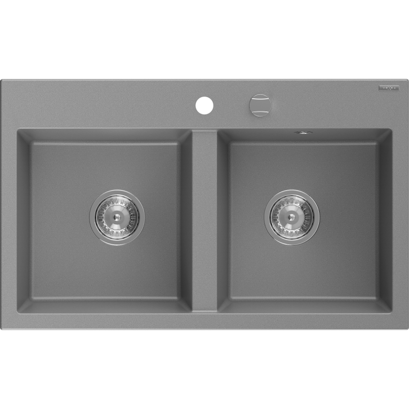 Mexen Hektor žulový dřez dvoukomorový 800 x 480 mm, šedý, sifon chrom - 6521802000-71