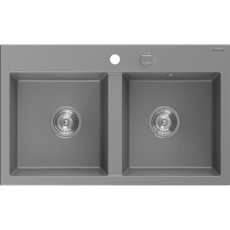 Mexen Hektor žulový dřez dvoukomorový 800 x 480 mm, šedý, sifon chrom - 6521802000-71