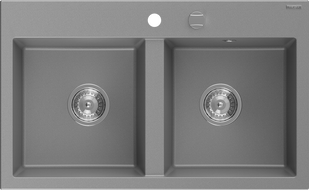Mexen Hektor žulový dřez dvoukomorový 800 x 480 mm, šedý, sifon chrom - 6521802000-71