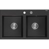 Mexen Hektor dvoukomorový granitový dřez 800 x 480 mm, černý/stříbrný metalik, sifon chrom - 6521802000-73