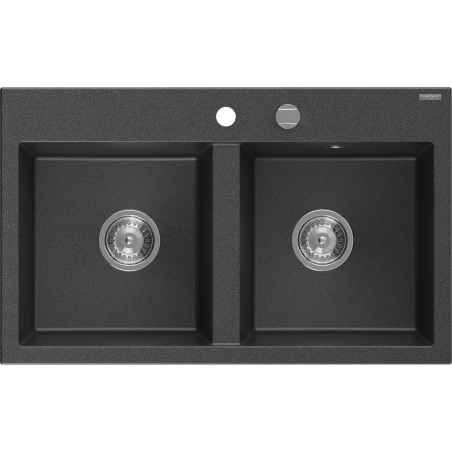 Mexen Hektor žulový dřez 2-komorový 800 x 480 mm, černý skvrnitý, sifon chrom - 6521802000-76