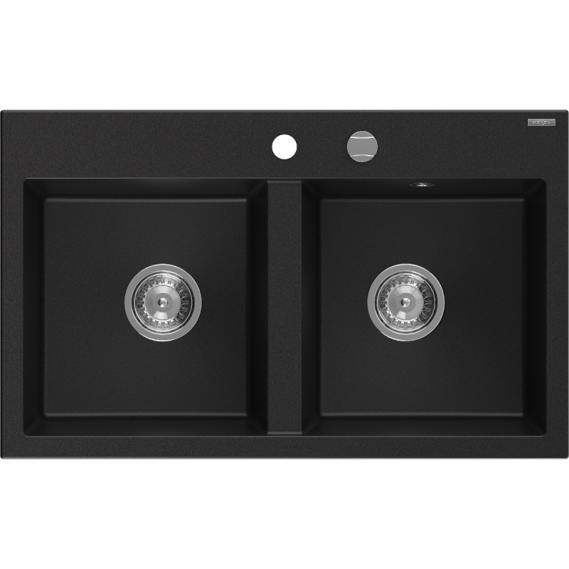 Mexen Hektor dvoukomorový granitový dřez 800 x 480 mm, černý, sifon chrom - 6521802000-77