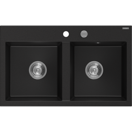 Mexen Hektor dvoukomorový granitový dřez 800 x 480 mm, černý, sifon chrom - 6521802000-77