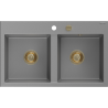 Mexen Hektor dvoukomorový granitový dřez 800 x 480 mm, šedý, zlatý sifon - 6521802000-71-G