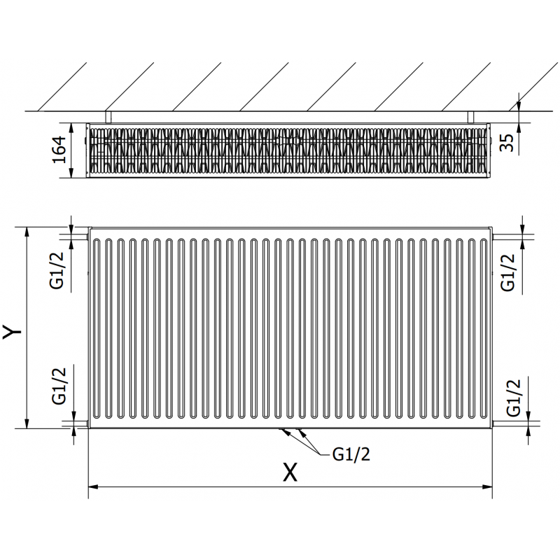 Mexen CC33 deskový radiátor 500 x 700 mm, spodní středové připojení, 1415 W, bílý - W6C33-050-070-00