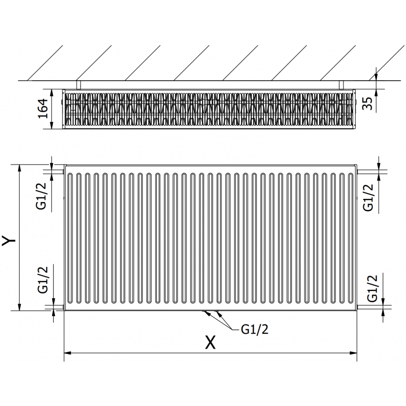 Mexen CC33 deskový radiátor 500 x 1400 mm, spodní středové připojení, 2830 W, bílý - W6C33-050-140-00