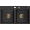 Mexen Hektor dřez z granitu 2-komorový 800 x 480 mm, černý/stříbrný metalik, sifon zlatý - 6521802000-73-G
