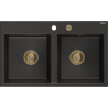 Mexen Hektor granitový dřez 2-komorový 800 x 480 mm, černý/zlatý metalický, sifon zlatý - 6521802000-75-G