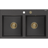 Mexen Hektor granitový dřez 2-komorový 800 x 480 mm, černý tečkovaný, sifon zlatý - 6521802000-76-G