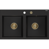 Mexen Hektor žulový dřez 2-komorový 800 x 480 mm, černý, sifon zlatý - 6521802000-77-G
