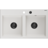 Mexen Hektor granitový dřez 2-komorový 800 x 480 mm, bílý, černý sifon - 6521802000-20-B