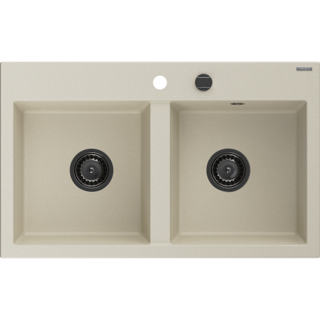 Mexen Hektor dvojkomorový žulový dřez 800 x 480 mm, béžový, černý sifon - 6521802000-69-B