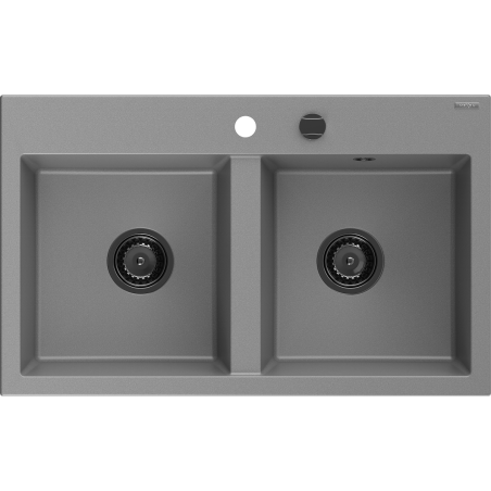 Mexen Hektor granitový dřez 2-komorový 800 x 480 mm, šedý, sifon černý - 6521802000-71-B