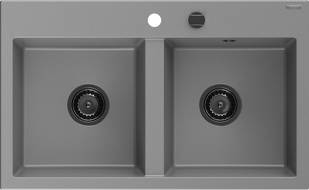 Mexen Hektor žulový dřez 2-komorový 800 x 480 mm, šedý, černý sifon - 6521802000-71-B