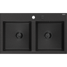 Mexen Hektor dřez žulový 2-komorový 800 x 480 mm, černý/stříbrný metalik, černý sifon - 6521802000-73-B