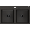 Mexen Hektor dvoudílný žulový kuchyňský dřez 800 x 480 mm, černý/zlatý metalický, černý sifon - 6521802000-75-B