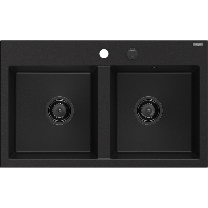 Mexen Hektor žulový dřez 2-komorový 800 x 480 mm, černý, sifon černý - 6521802000-77-B