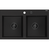 Mexen Hektor žulový dřez 2-komorový 800 x 480 mm, černý, sifon černý - 6521802000-77-B