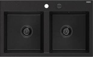 Mexen Hektor žulový dřez 2-komorový 800 x 480 mm, černý, sifon černý - 6521802000-77-B