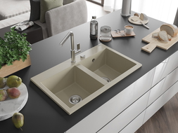 Mexen Hektor dřez žulový 2-komorový 800 x 480 mm, béžový, sifon chrom - 6521802000-69