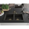 Mexen Hektor granitový dřez 2-komorový 800 x 480 mm, černý/zlatý metalický, sifon zlatý - 6521802000-75-G