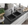 Mexen Hektor granitový dřez 2-komorový 800 x 480 mm, černý se skvrnami, černý sifon - 6521802000-76-B