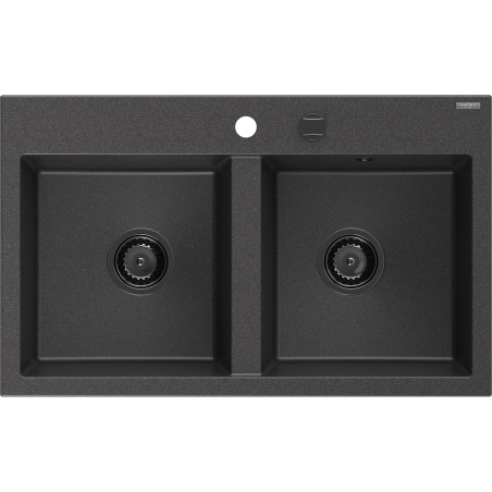 Mexen Hektor granitový dřez 2-komorový 800 x 480 mm, černý se skvrnami, černý sifon - 6521802000-76-B