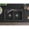 Mexen Hektor žulový dřez 2-komorový 800 x 480 mm, černý skvrnitý, sifon chrom - 6521802000-76