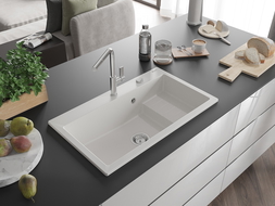 Mexen Omar jednokomorový žulový dřez 800 x 480 mm, bílý, chromový sifon - 6520801005-20