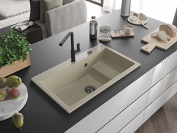 Mexen Omar granitový dřez jednokomorový 800 x 480 mm, béžový, sifon černý - 6520801005-69-B