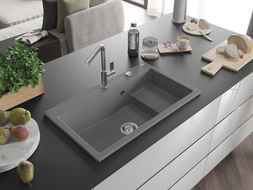 Mexen Omar žulový dřez 1-komorový 800 x 480 mm, šedý, sifon chrom - 6520801005-71