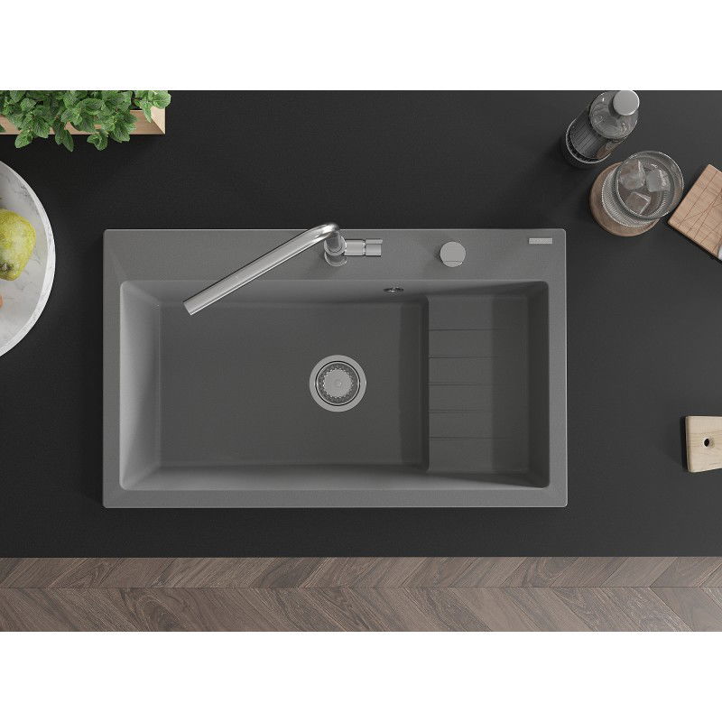 Mexen Omar žulový dřez 1-komorový 800 x 480 mm, šedý, sifon chrom - 6520801005-71