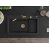 Mexen Omar kuchyňský dřez z granitu, 1-komorový 800 x 480 mm, černý/stříbrný metalický, sifon zlatý - 6520801005-73-G