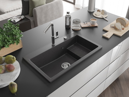 Mexen Omar žulový dřez 1-komorový 800 x 480 mm, černý tečkovaný, sifon chrom - 6520801005-76